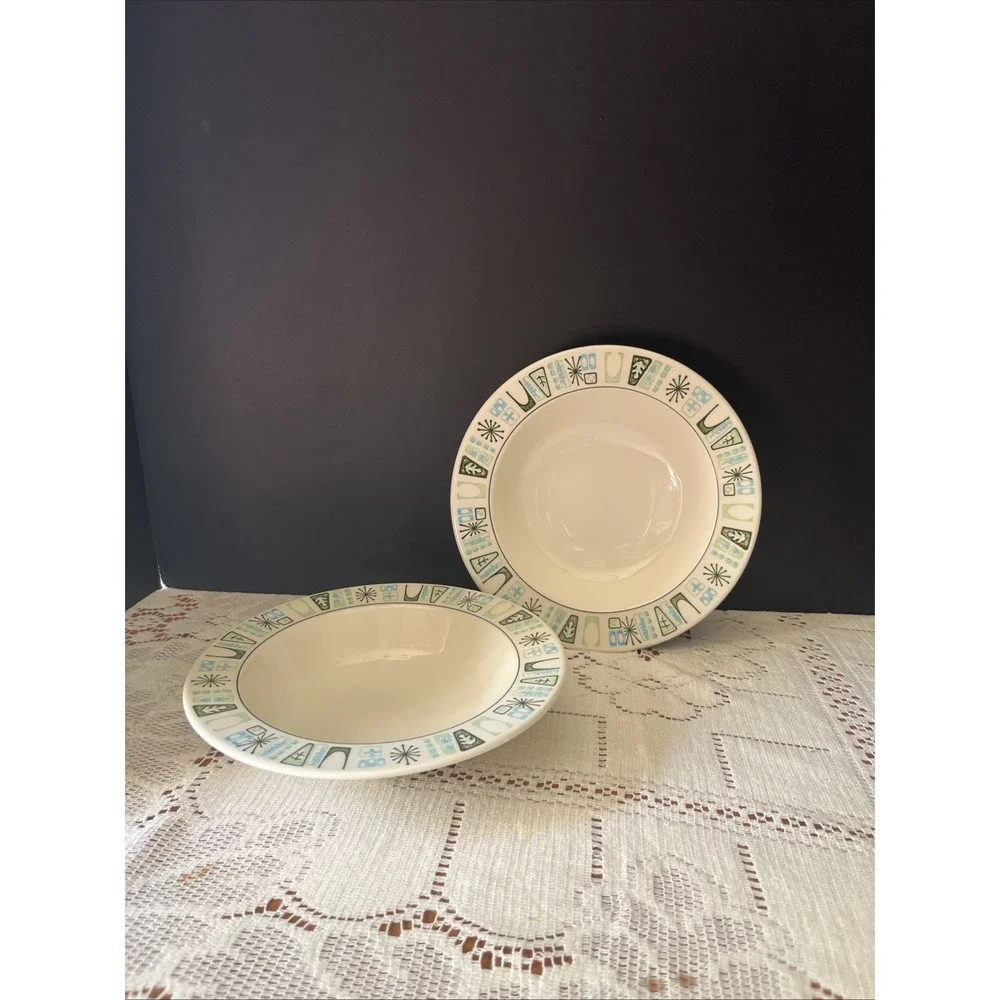 Set Of 2 Taylor Smith Taylor  Bowls Cathay‎ Atomic Pattern MCM 7 5/8